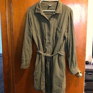 Olive Cotton Button Dress